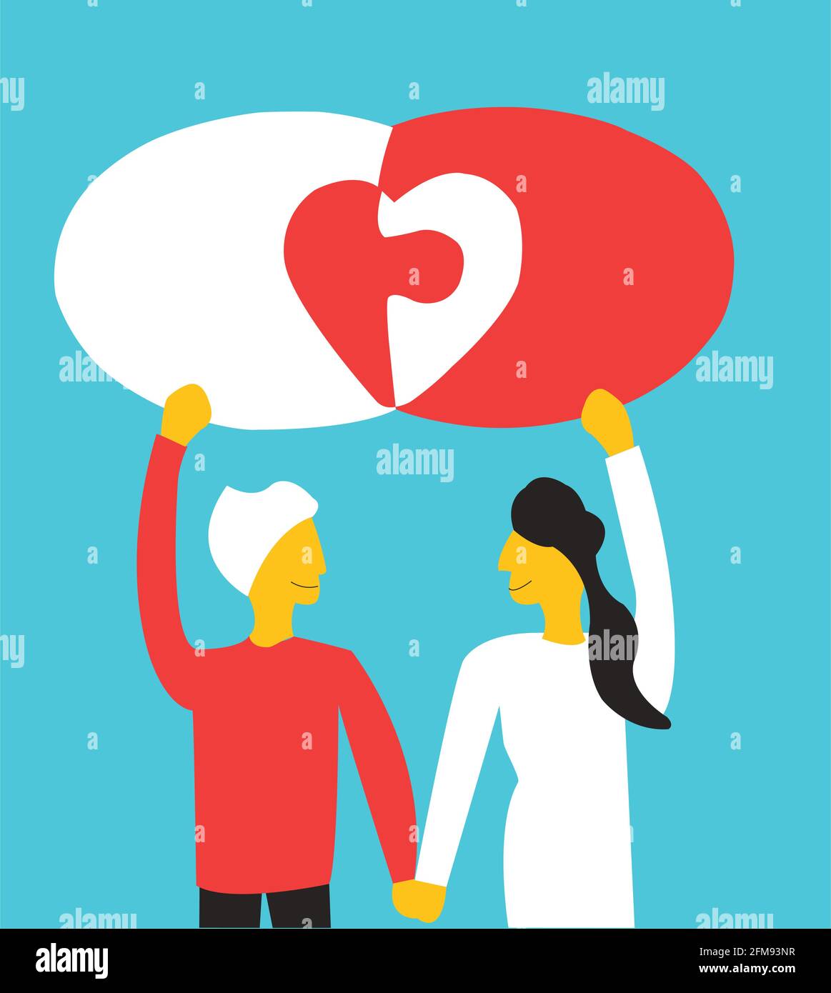 Un uomo e una donna che tengono la mano l'uno dell'altro, condividono l'amore l'uno per l'altro Illustrazione Vettoriale