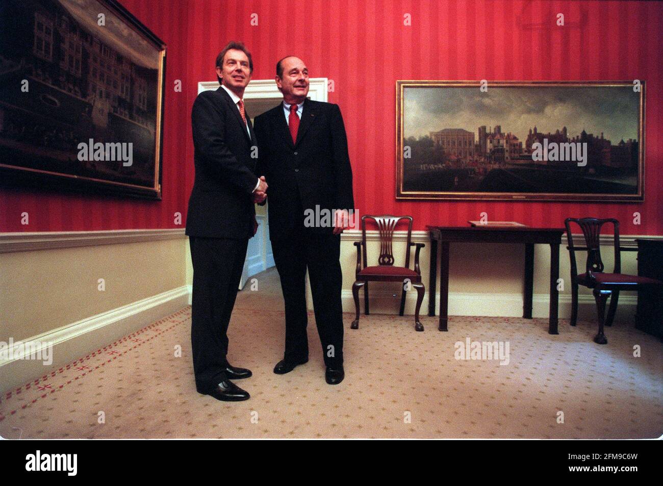 Il Presidente Jacques Chirac novembre 1999 e il primo Ministro Tony Blair Al 10 di Downing Street Foto Stock