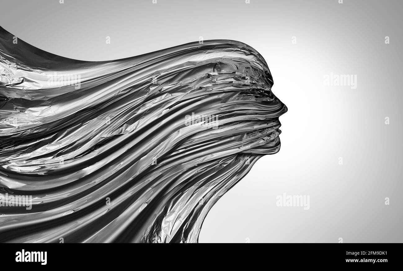 Il flusso di testa astratto come simbolo della scienza e del commercio di psicologia della tecnologia come un'icona per il pensiero e l'ideologia dello spirito come concetto di disegno. Foto Stock