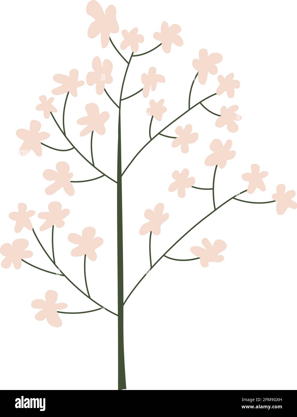 Fiore sakura primavera stilizzato vettoriale. Illustrazione scandinava art elemento estivo. Immagine floreale estate decorativa per il saluto Valentine Card o. Illustrazione Vettoriale