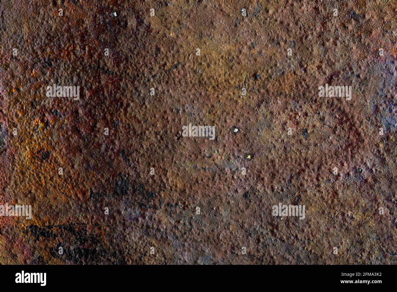 Splendido sfondo in argilla naturale e rustico (serie di strutture in ossido di rame su ceramica). Ocra, terrosa, rossa, magenta, gialla, colori verde e blu. Foto Stock