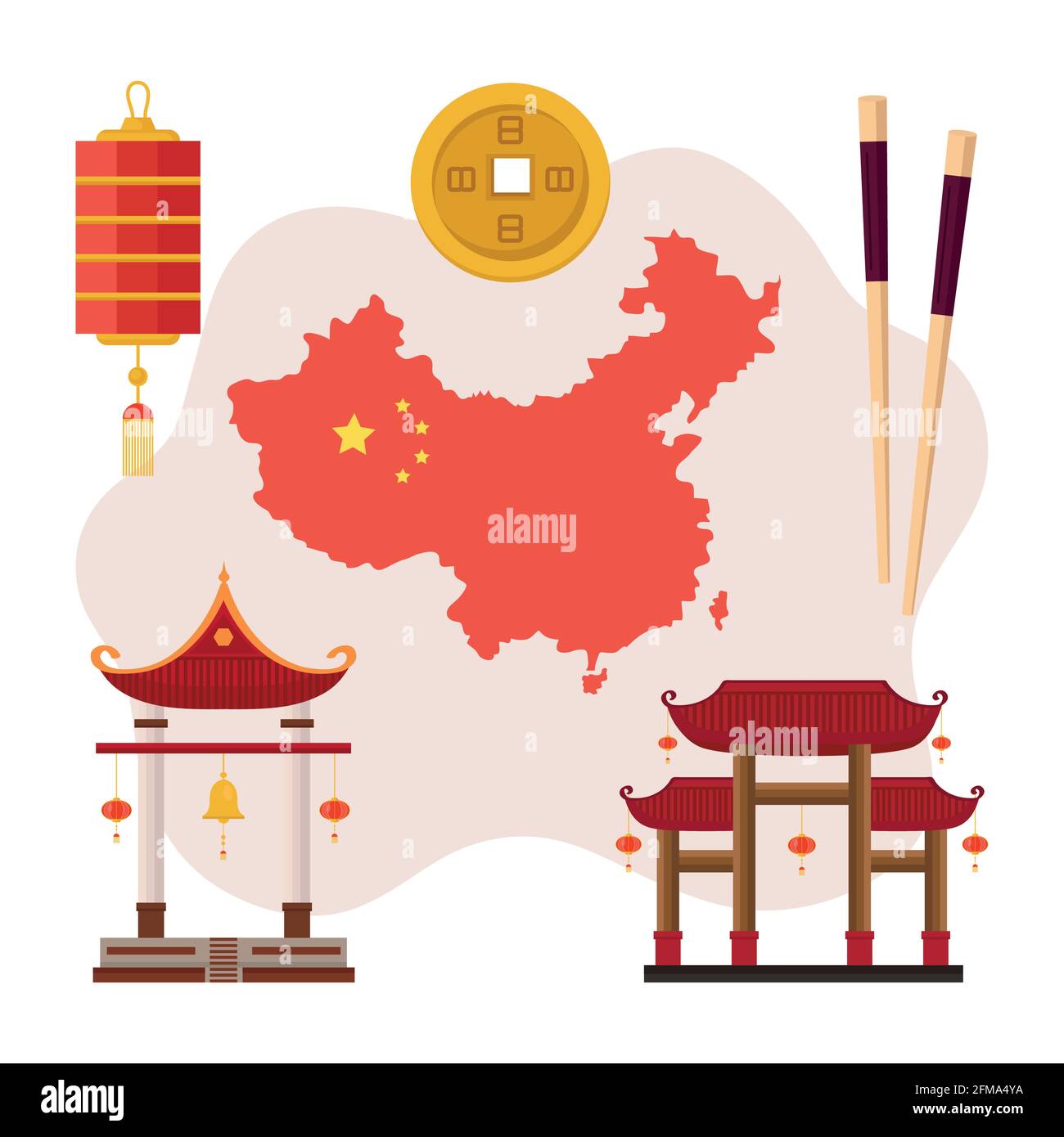 sei icone della cultura cinese Illustrazione Vettoriale