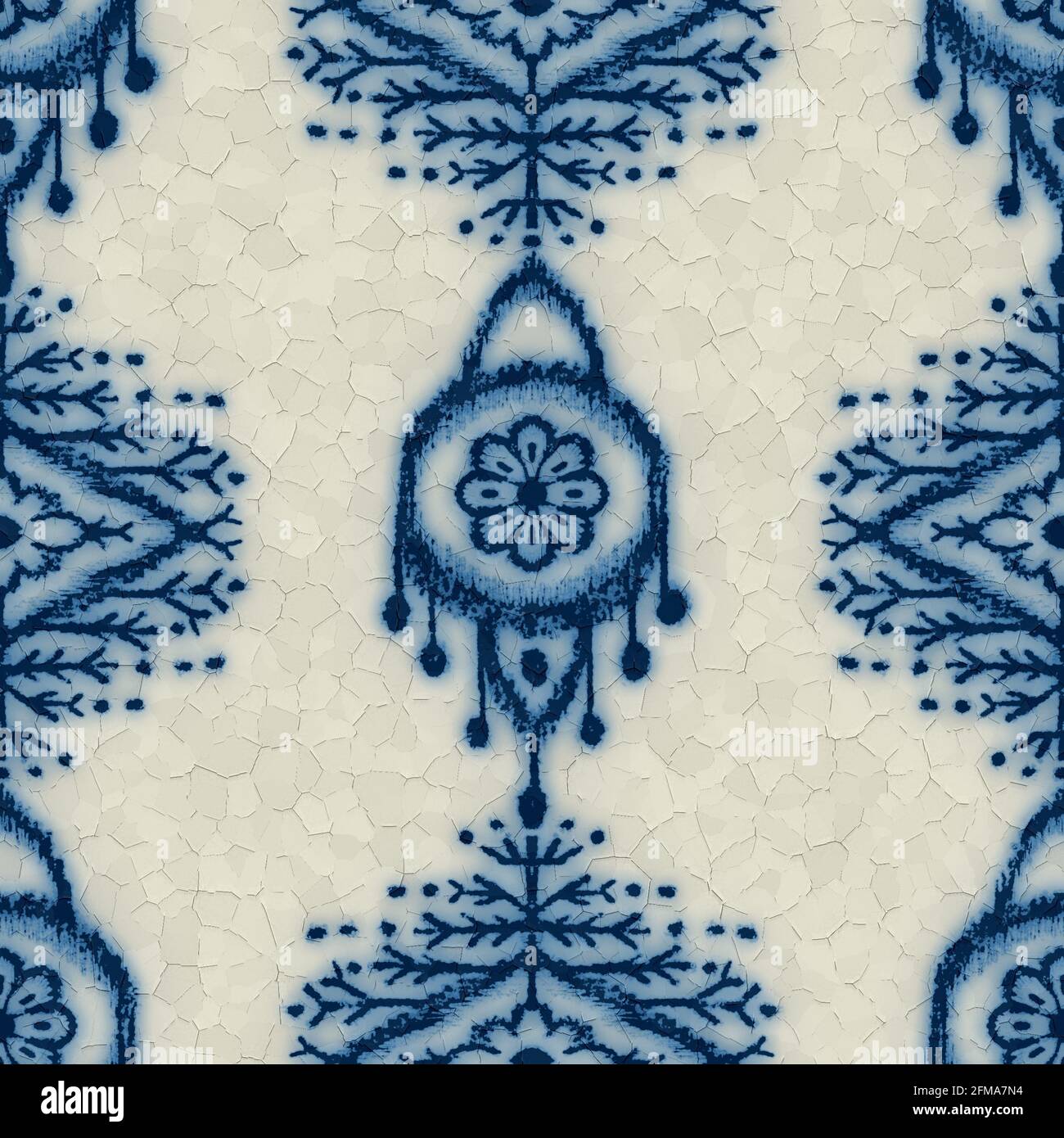 Design in ceramica blu e bianco incrinato senza cuciture Foto Stock