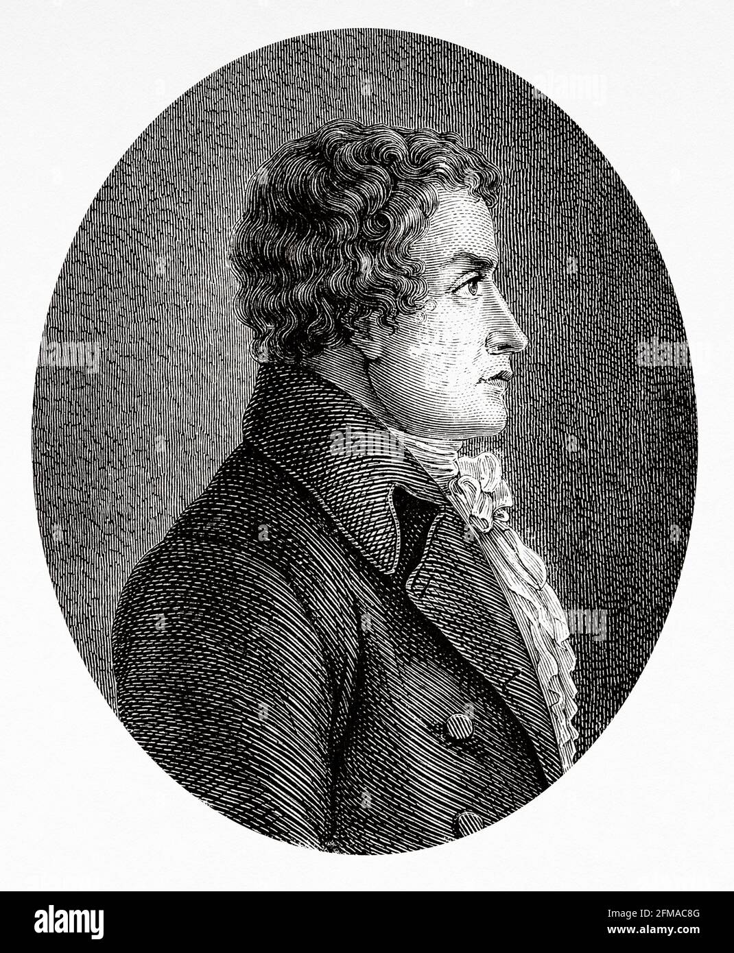 Ritratto di Merlin de Thionville. Antoine Christophe Merlin (1762-1833) fu membro di diversi organi legislativi durante l'epoca della Rivoluzione francese. Francia. Illustrazione del vecchio XIX secolo incisa da Histoire de la Revolution Francaise 1876 di Jules Michelet (1798-1874) Foto Stock