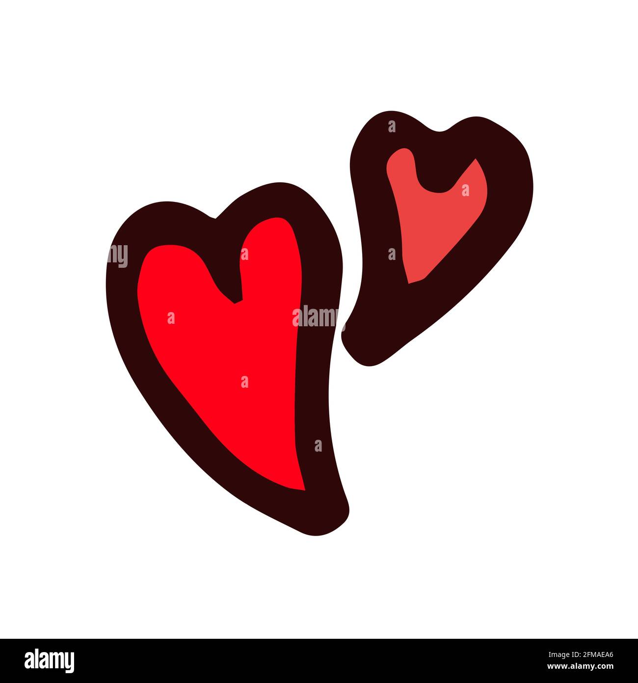 Cuori. Illustrazione. Amore per lo schizzo in stile cartone animato. Disegno del contorno della mano. Divertente simpatico sfondo illustrazione. Vettore Illustrazione Vettoriale