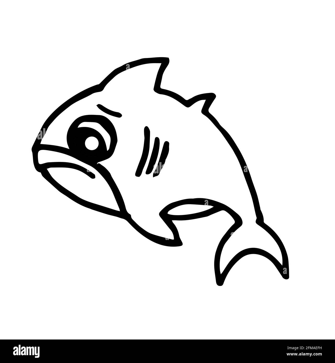 Squalo allegro. Disegno a mano del contorno. Isolato su sfondo bianco. Animale marino subacqueo. Vettore di illustrazione Illustrazione Vettoriale