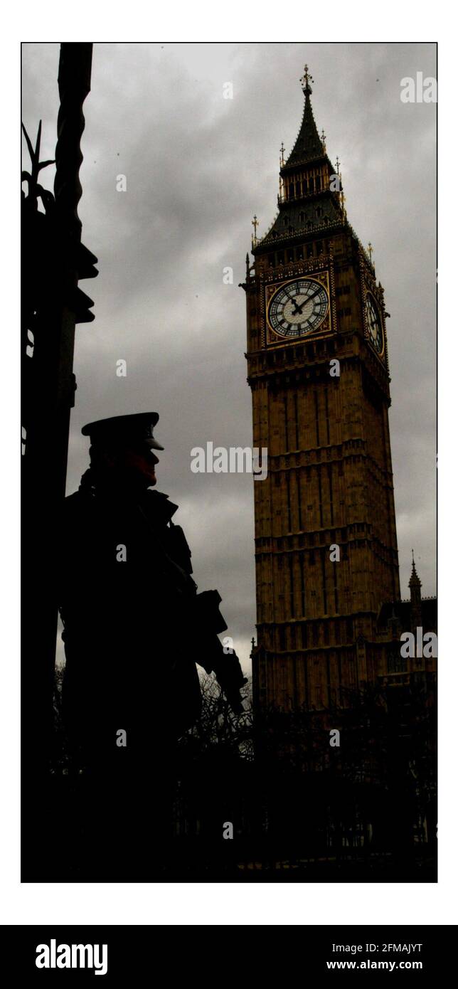I poliziotti armati si levano in piedi la guardia fuori della Camera dei Comuni AS La legislazione antiterrorismo è discussa in parlamento a Londra.pic David Sandison 11/3/2004 Foto Stock