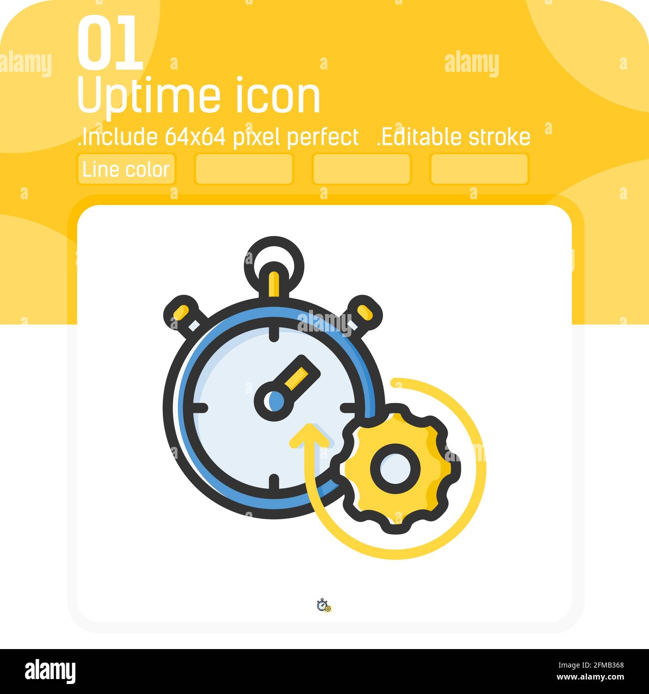 Icona di uptime con colore del contorno isolato su sfondo bianco. Illustrazione vettoriale semplice elemento lineare sottile segno di traccia icona disegno tempo Illustrazione Vettoriale