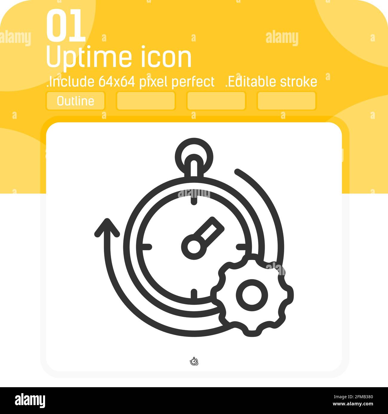 Icona uptime con profilo isolato su sfondo bianco. Illustrazione vettoriale semplice elemento lineare sottile simbolo tratto modello di disegno icona Illustrazione Vettoriale