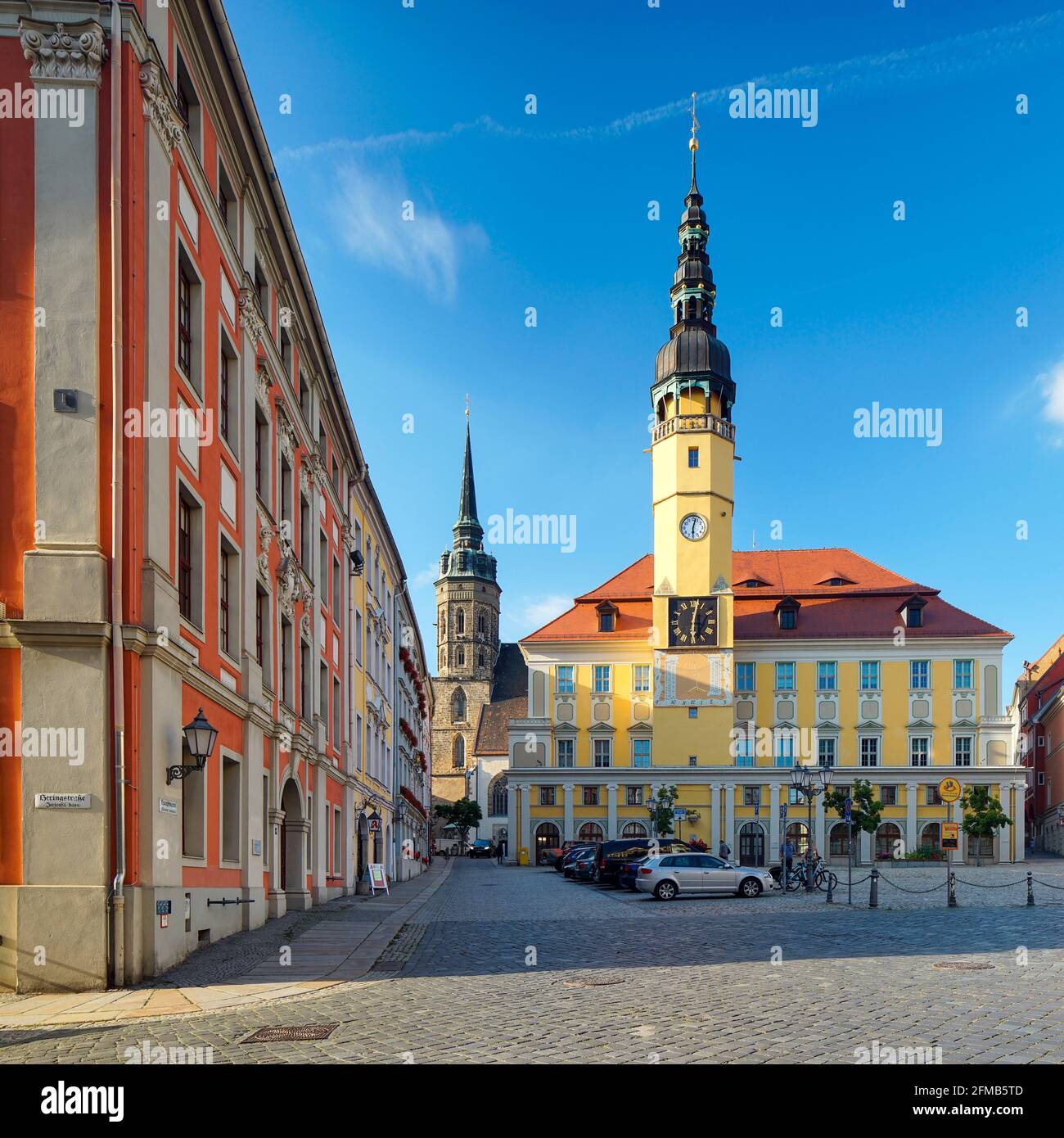 Centro storico con municipio e Petridom sulla piazza del mercato, Bautzen, alta Lusazia, Sassonia, Germania Foto Stock