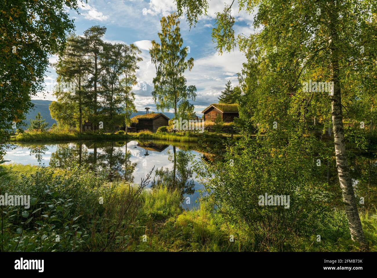 Edifici storici nel Museo all'aperto di Maihaugen, Lillehammer, Innlandet, Norvegia Foto Stock