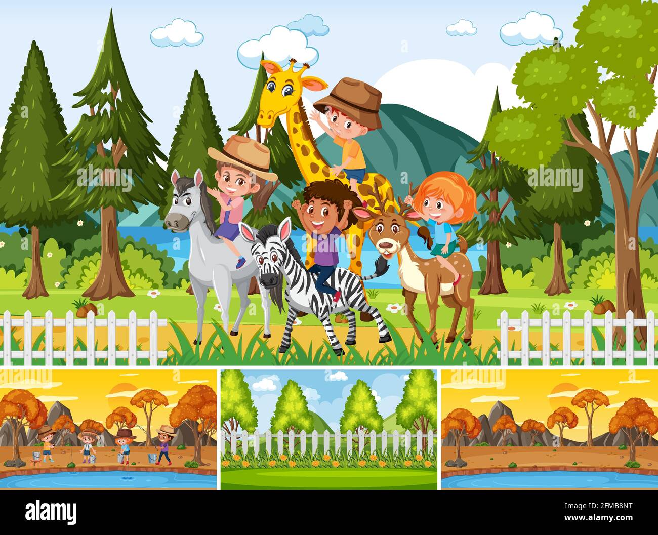 Quattro scene diverse con illustrazione dei personaggi dei cartoni animati  per bambini Immagine e Vettoriale - Alamy