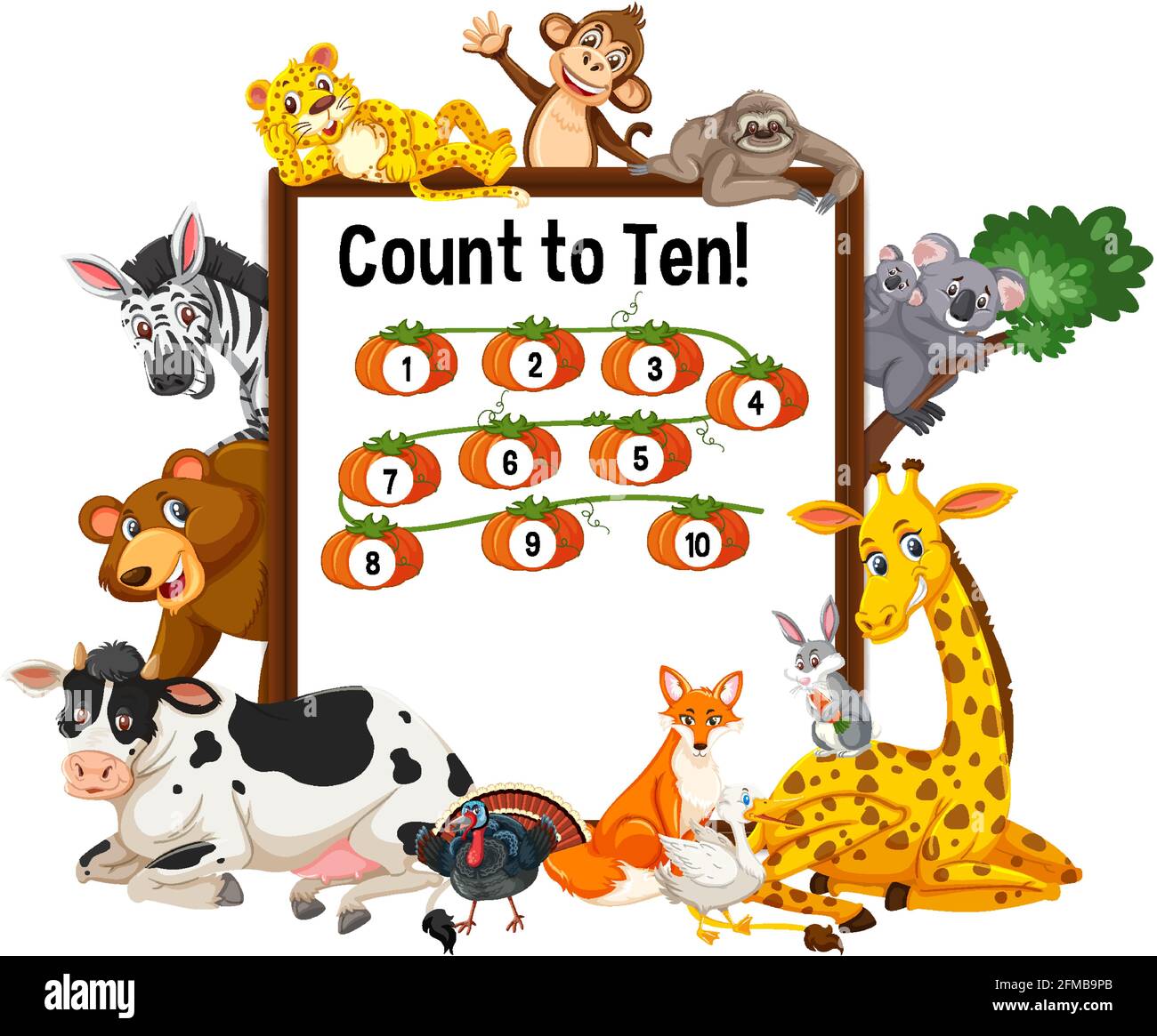 Conta a dieci tavole con illustrazione degli animali selvatici Illustrazione Vettoriale