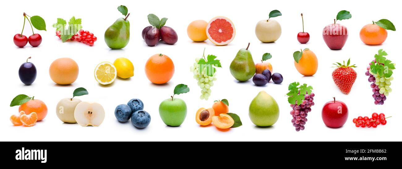 Frutta diversa su sfondo bianco Foto Stock