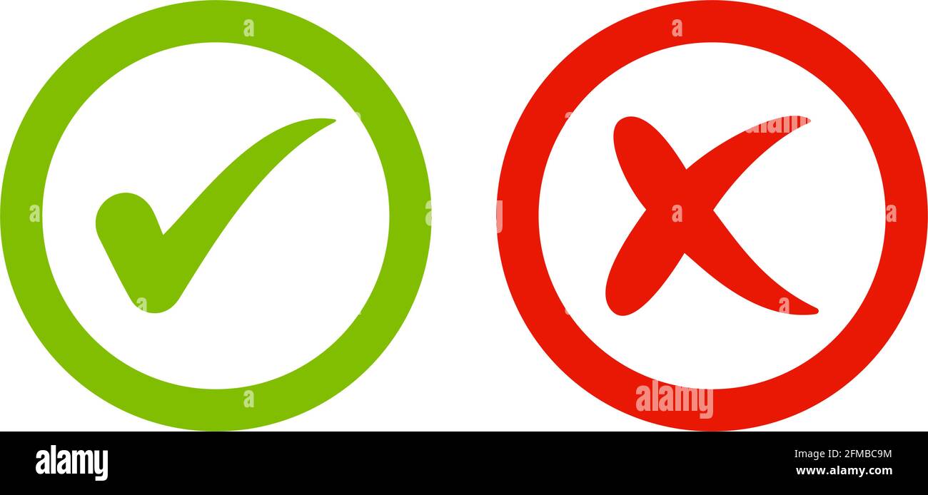 Segno di spunta - selezionare OK e rosso X. sì e PULSANTE NO per il voto in  cerchio. Icone con crocetta verde e rossa e segno di spunta Immagine e  Vettoriale - Alamy