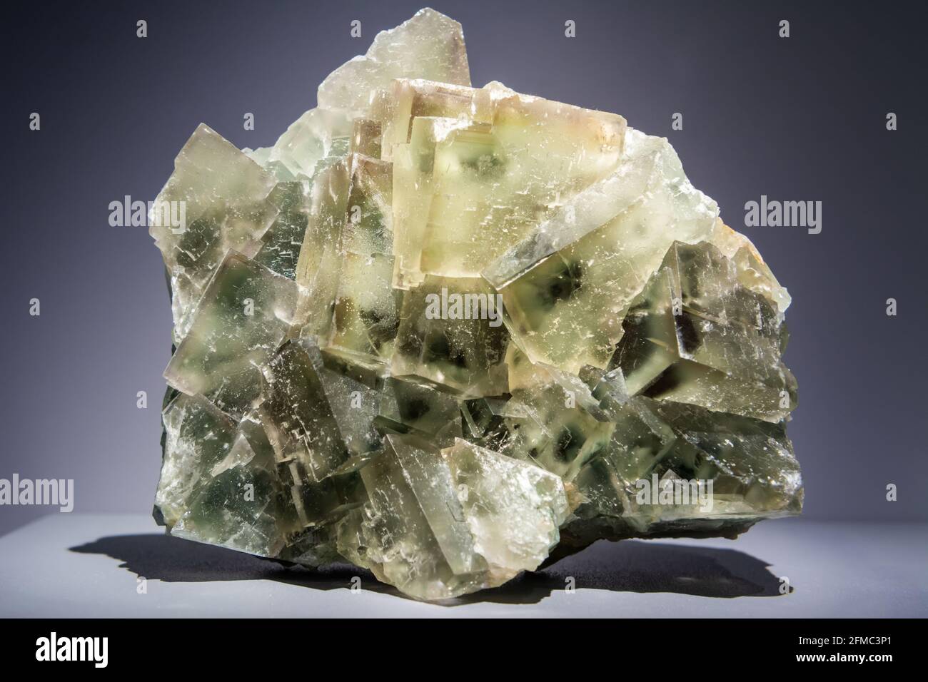 Cristallo massiccio di fluoruro, una forma minerale di fluoruro di calcio, CaF2. Appartiene ai minerali alogenuri. Foto Stock