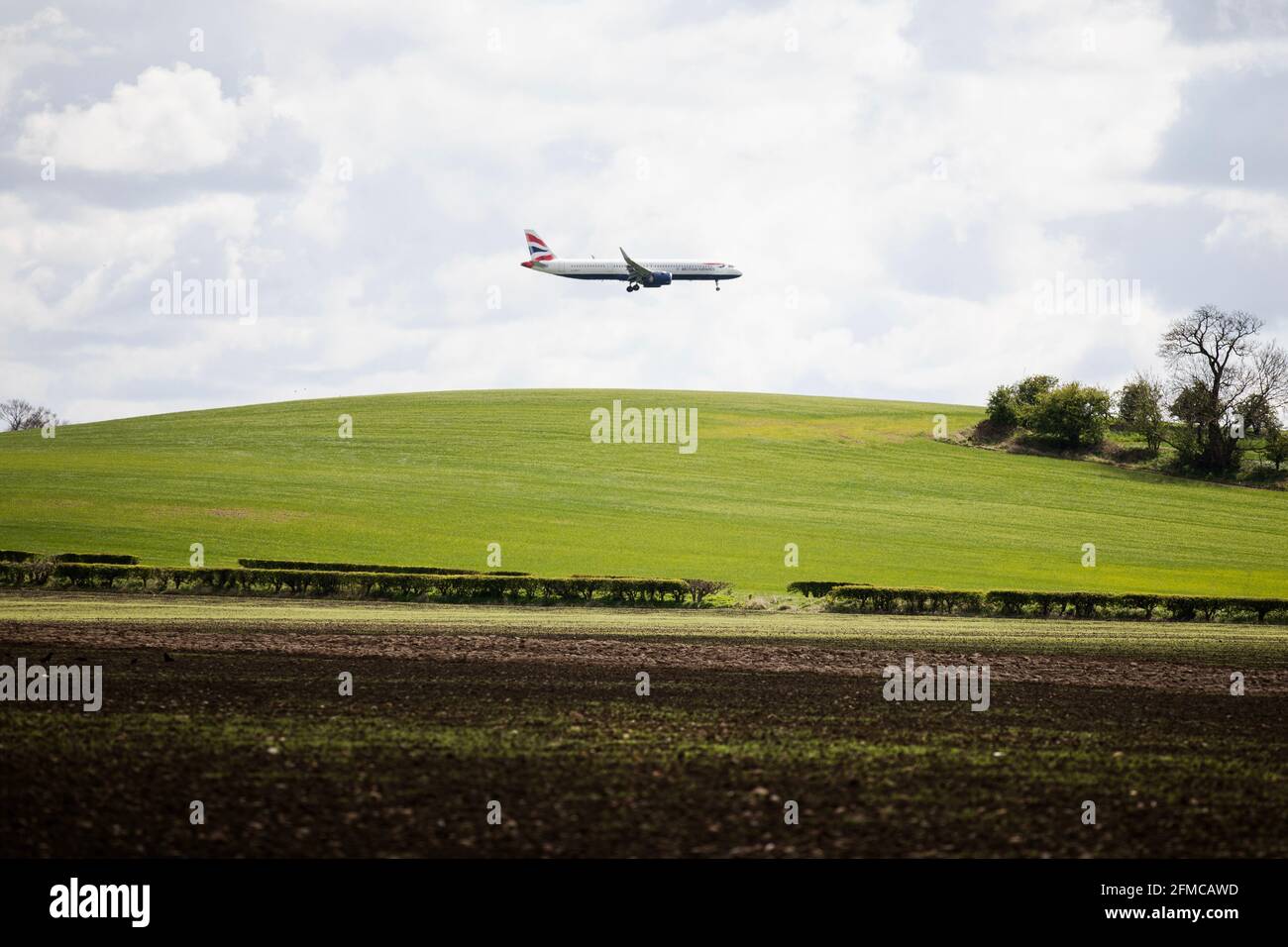 British Airways a321 Neo, avvicinamento finale all'aeroporto di Glasgow Foto Stock