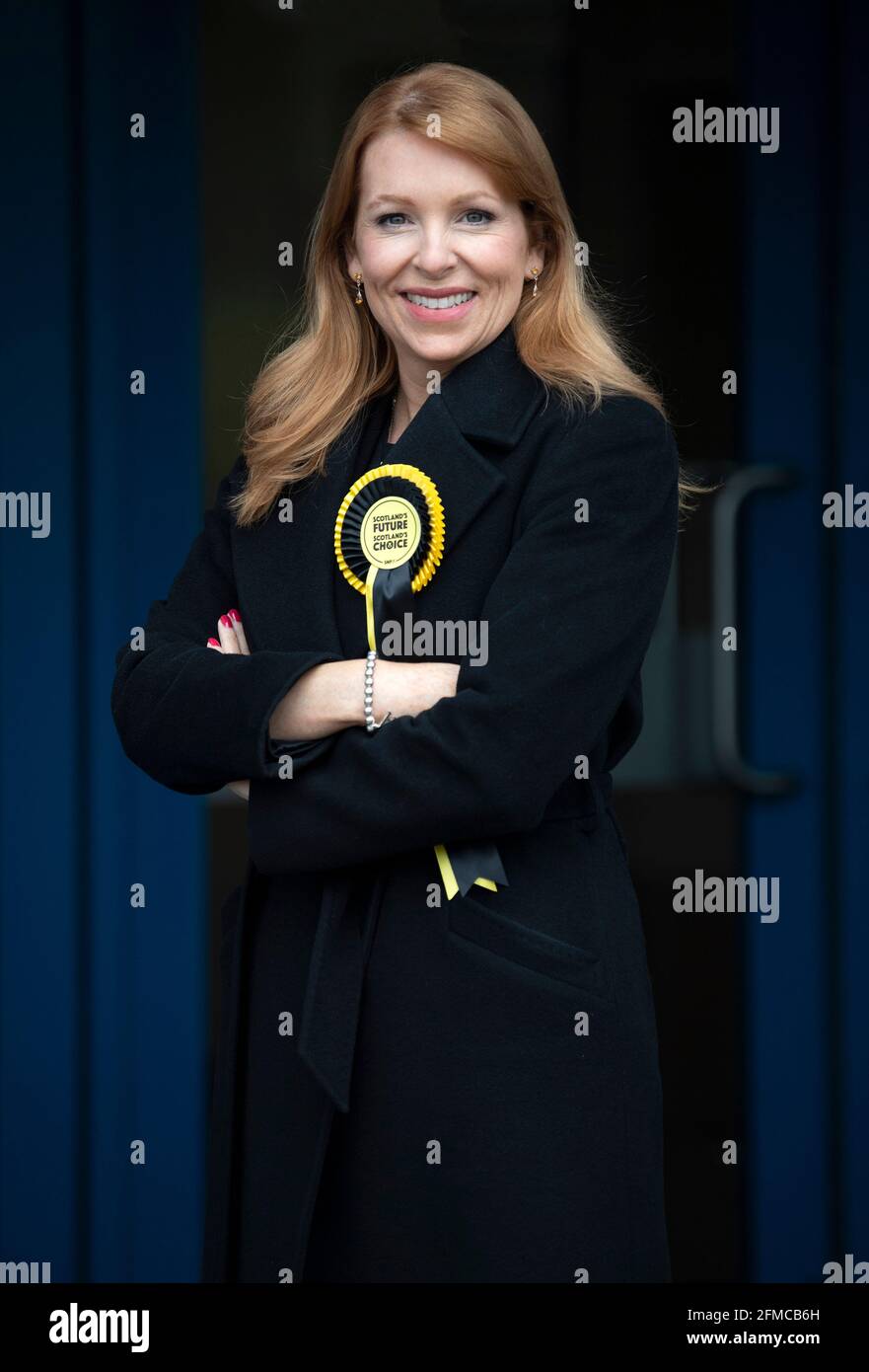 Candidato SNP per Edinburgh Eastern, Ash Denham arriva al conteggio delle elezioni parlamentari scozzesi all'Ingliston Highland Centre, Edimburgo. Data immagine: Sabato 8 maggio 2021. Foto Stock