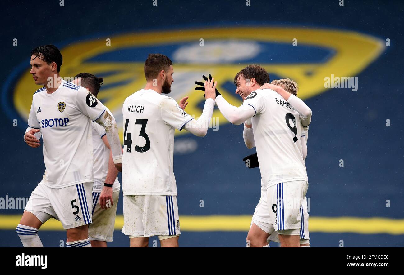 Patrick Bamford di Leeds United festeggia il secondo gol dei suoi lati durante la partita della Premier League a Elland Road, Leeds. Data immagine: Sabato 8 maggio 2021. Foto Stock