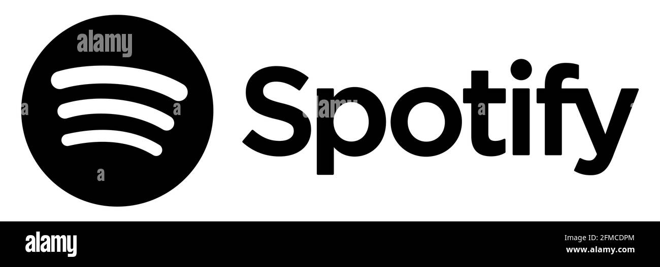 Vinnytsia, Ucraina - 1 maggio 2021: Vettore logo Spotify in nero. Disegno vettoriale icona stile piatto Illustrazione Vettoriale
