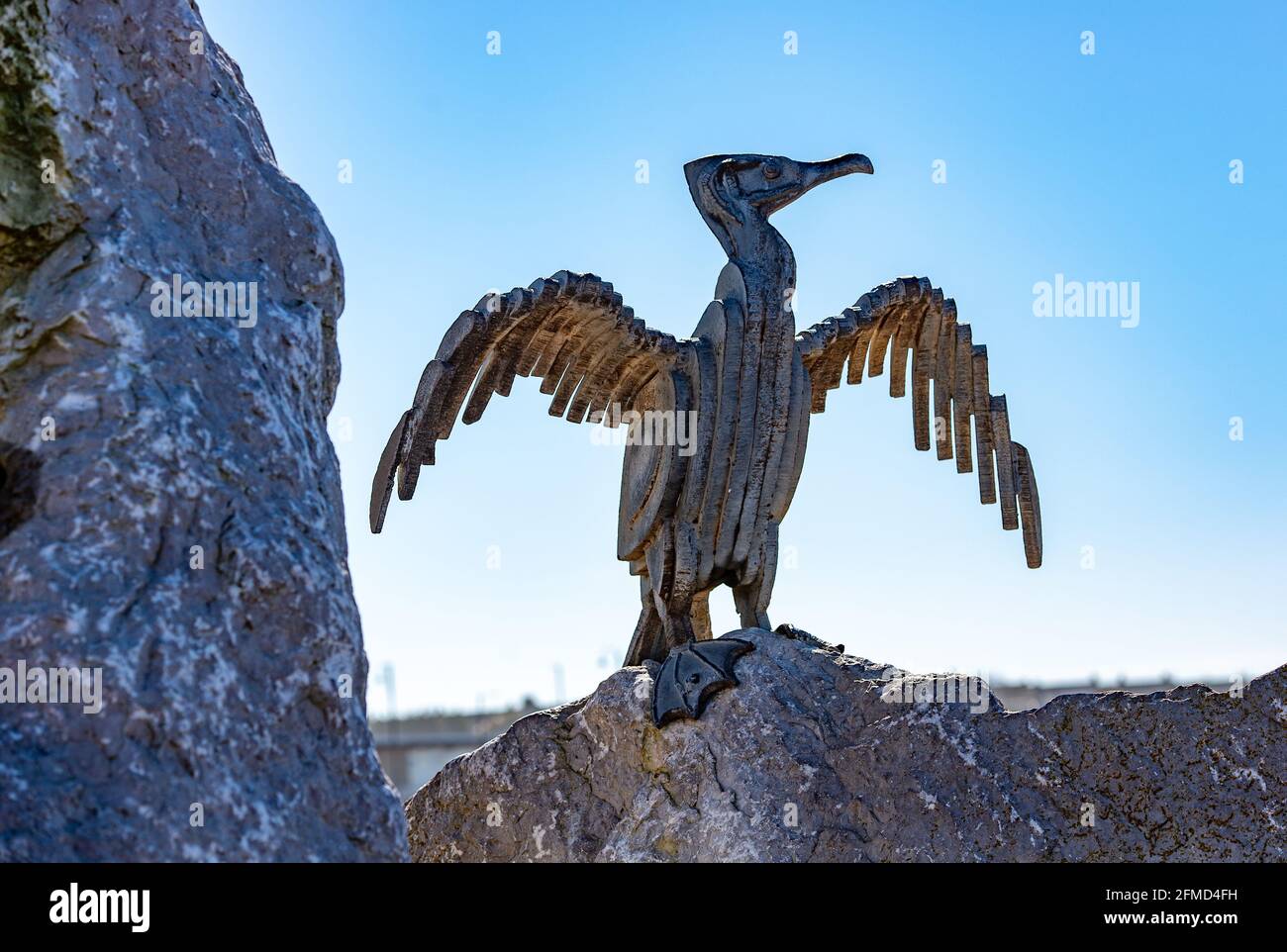 Scultura cormorano, Morecambe, Lancashire, Regno Unito. Foto Stock