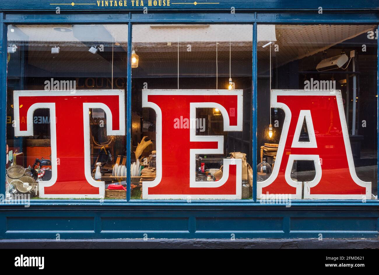 Negozio di tè, UK. English Tea Shop in Norwich Regno Unito. Biddi's Tea Room un indipendente Victorian-ispirato tea house fondata 2010. British Tea Shop. Foto Stock