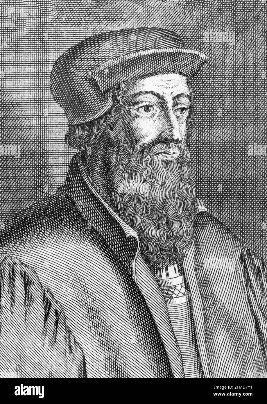 John Wycliffe. Ritratto del filosofo inglese del XIV secolo John Wycliffe ( c.. 1320s-1384), incisione di Adolf van der Laan, c. 1694-1755 Foto Stock