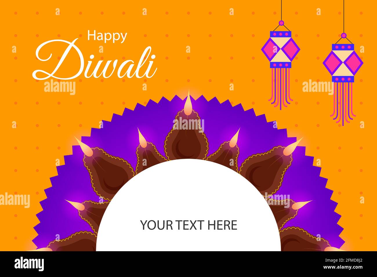 Happy Diwali Festival saluto layout con lampade tradizionali diya. Splendido sfondo con elementi decorativi indiani. Illustrazione Vettoriale