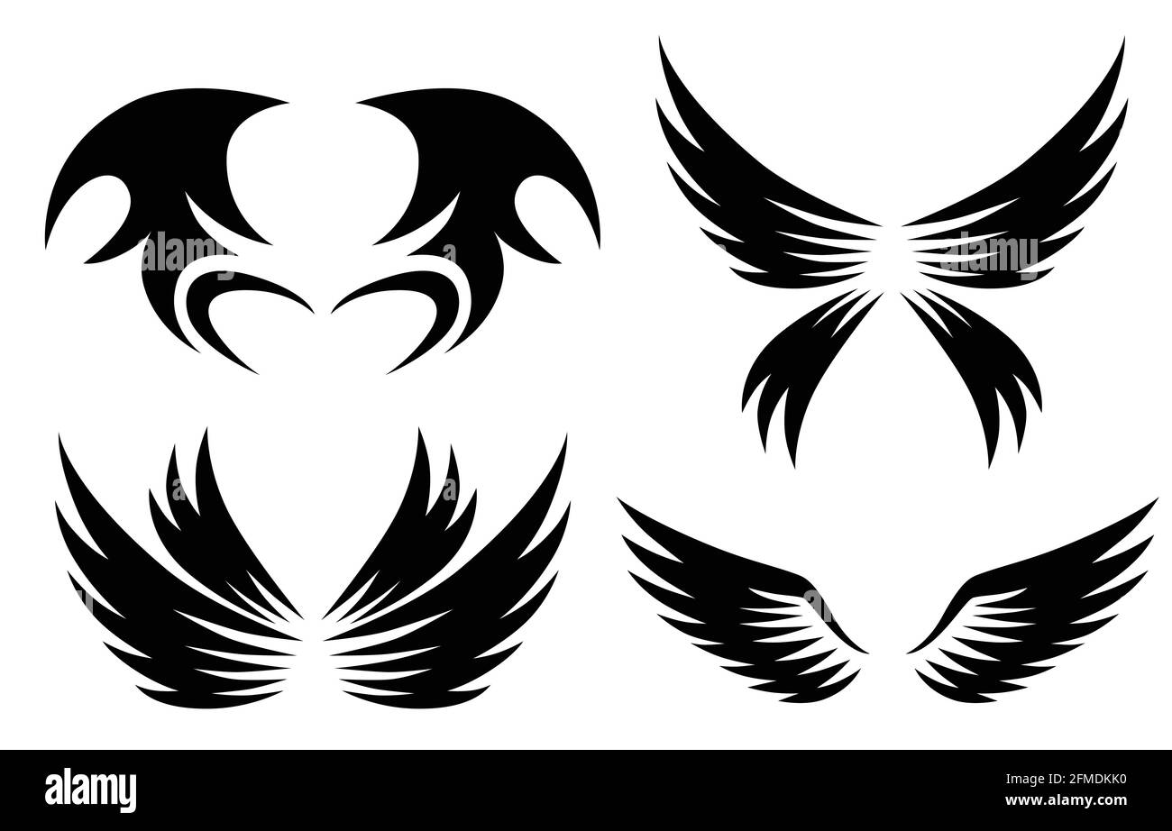 set di ali di animali nere disegno del logo illustrazione vettoriale adatto per marcare a caldo o simbolo. Illustrazione Vettoriale