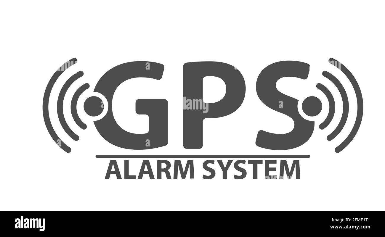 Targhetta informativa con sistema di allarme con segnale GPS. Stile piatto. Illustrazione Vettoriale