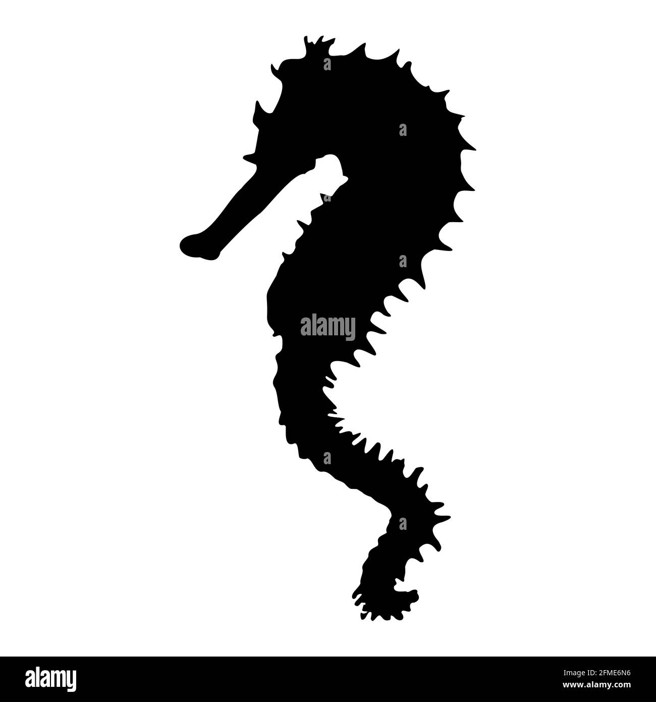 Cavallo di mare. Profilo nero isolato di un animale marino su sfondo bianco. Illustrazione di clipart vettoriali. Illustrazione Vettoriale