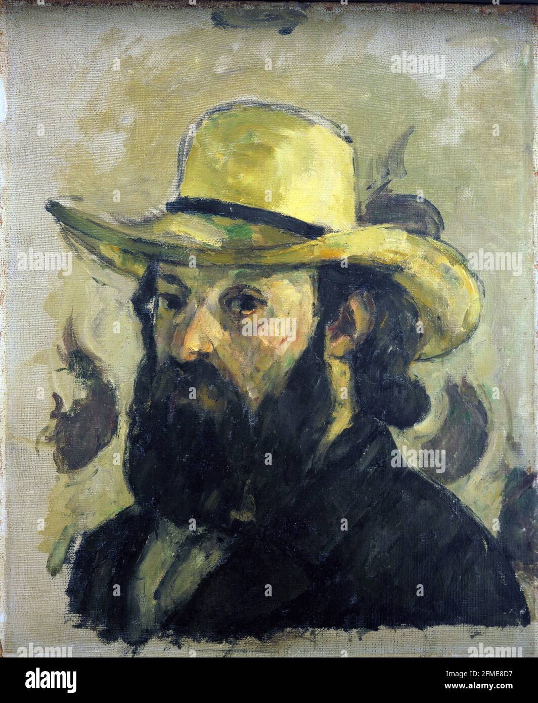 Paul Cézanne. (Francese, 1839-1906). Autoritratto con cappello di paglia. 1875-76. Olio su tela. Foto Stock