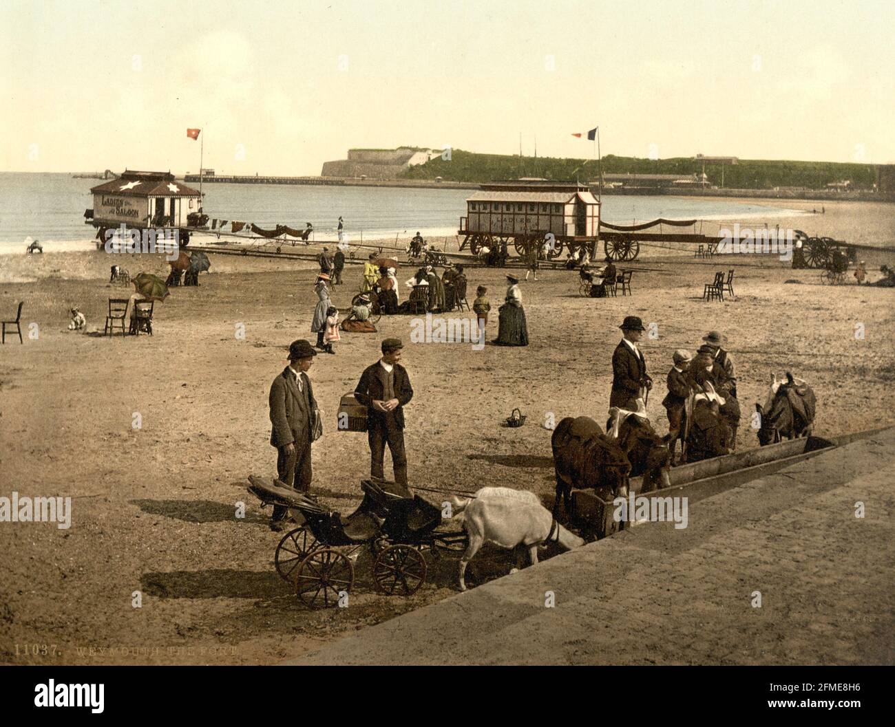 Spiaggia di Weymouth a Dorset circa 1890-1900 Foto Stock
