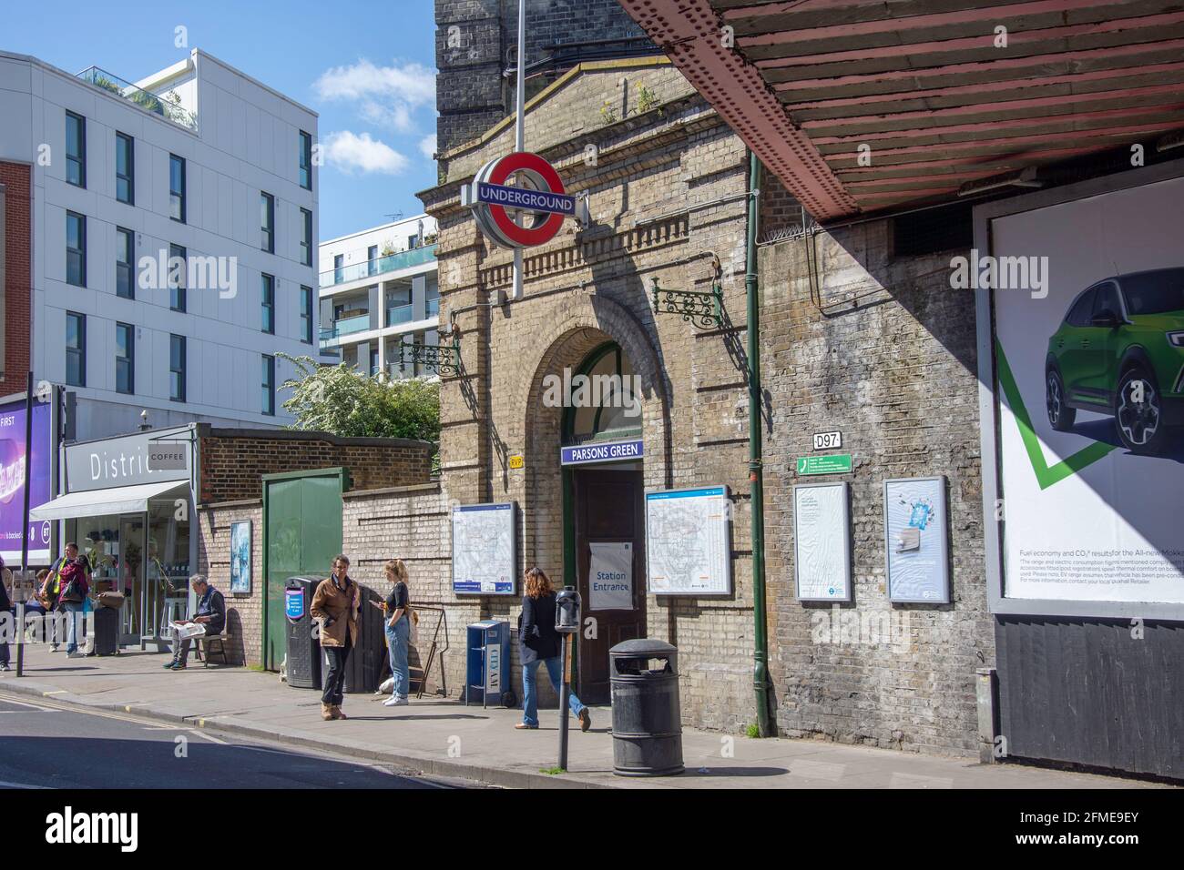 Ingresso alla stazione della metropolitana Parsons Green, Parsons Green, London Borough of Hammersmith e Fulham, Greater London, England, United Kingdom Foto Stock