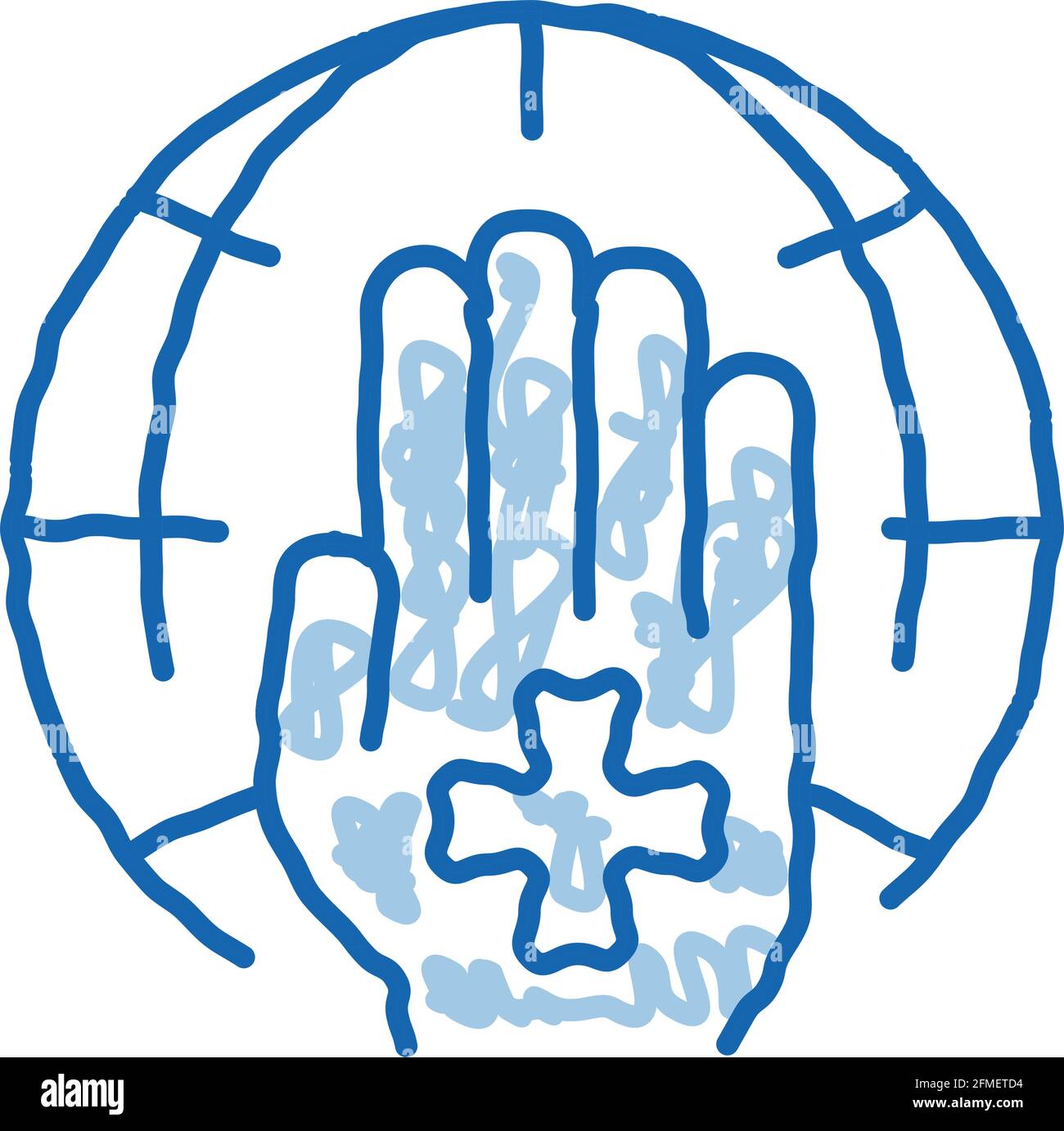 Croce sulla mano Palm Planet doodle icona disegnata a mano illustrazione Illustrazione Vettoriale