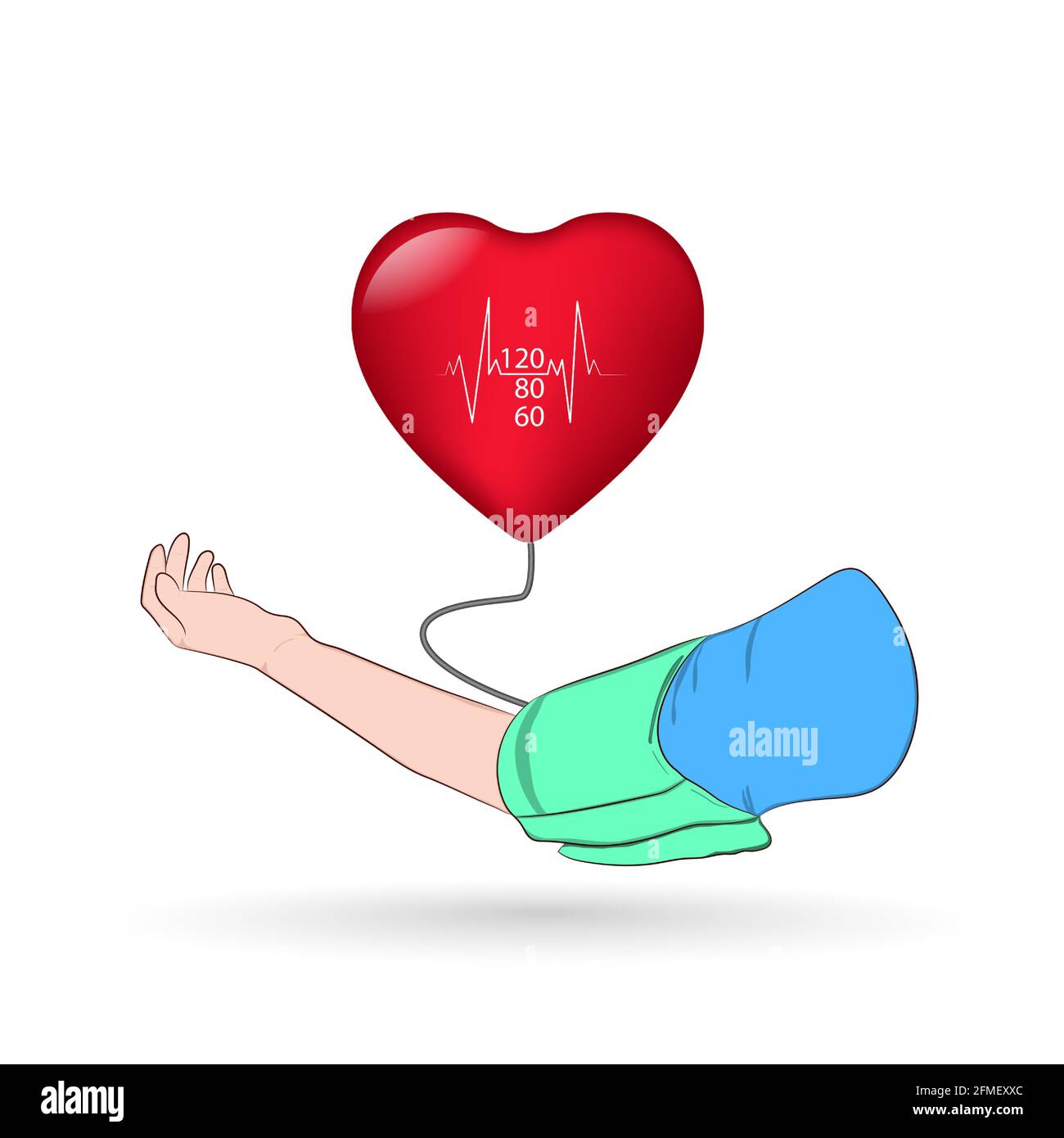 Immagine grafica concetto di braccio e cuore misurazione della pressione medico e. illustrazioni vettoriali per l'assistenza sanitaria Illustrazione Vettoriale