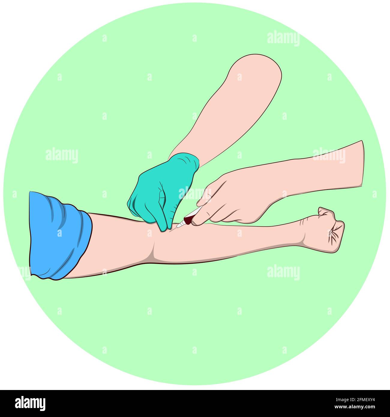 Illustrazione Vettoriale immagine un medico usando un ago per prelevare il sangue da un investigatore per controllare il corpo Illustrazione Vettoriale