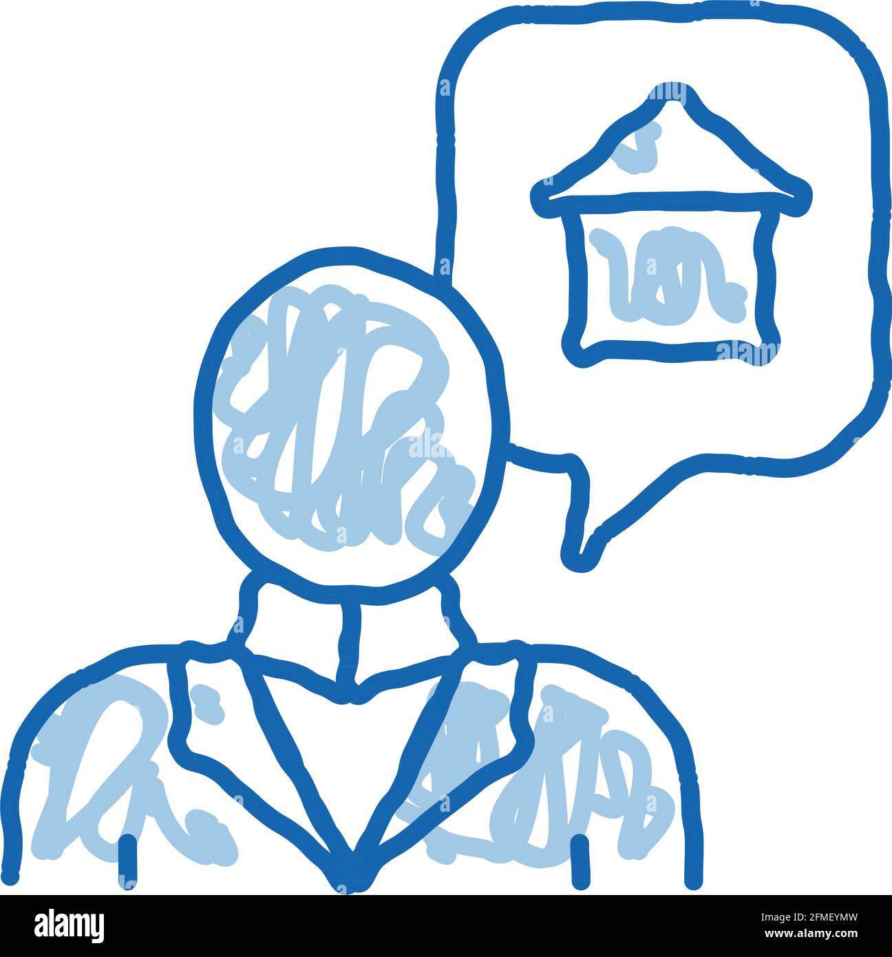 Personaggio uomo pensare sogno Comprare Casa doodle icona disegnata a mano illustrazione Illustrazione Vettoriale