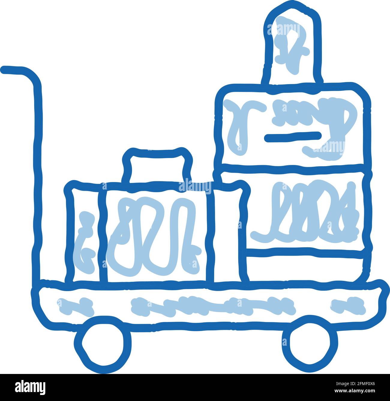 Carrello per bagagli con icona a forma di doodle Valise illustrazione disegnata a mano Illustrazione Vettoriale