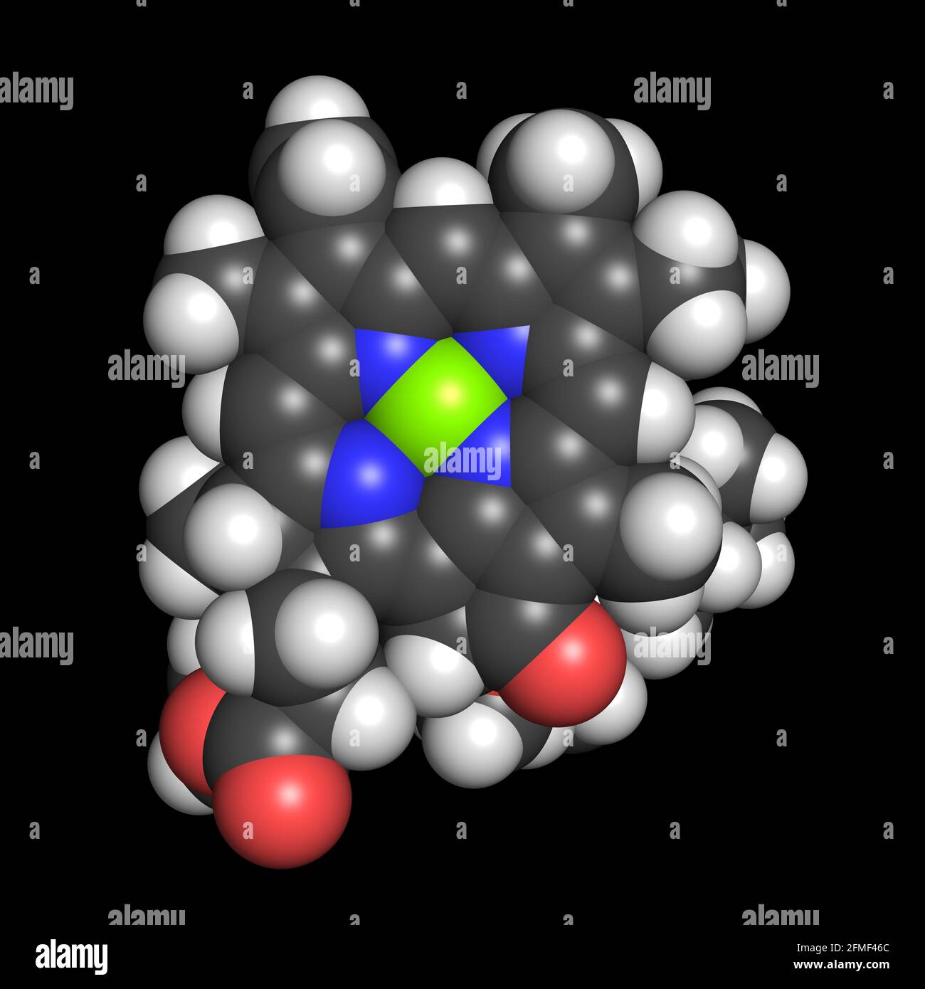 Clorofilla una molecola di pigmento verde 3D rende la struttura chimica Foto Stock
