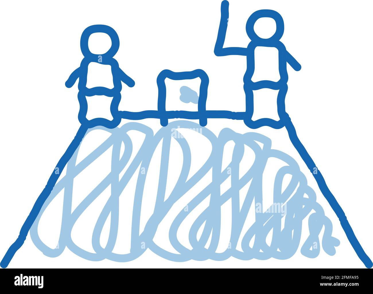 Due giocatori di cricket su Mountain Doodle icona illustrazione disegnata a mano Illustrazione Vettoriale