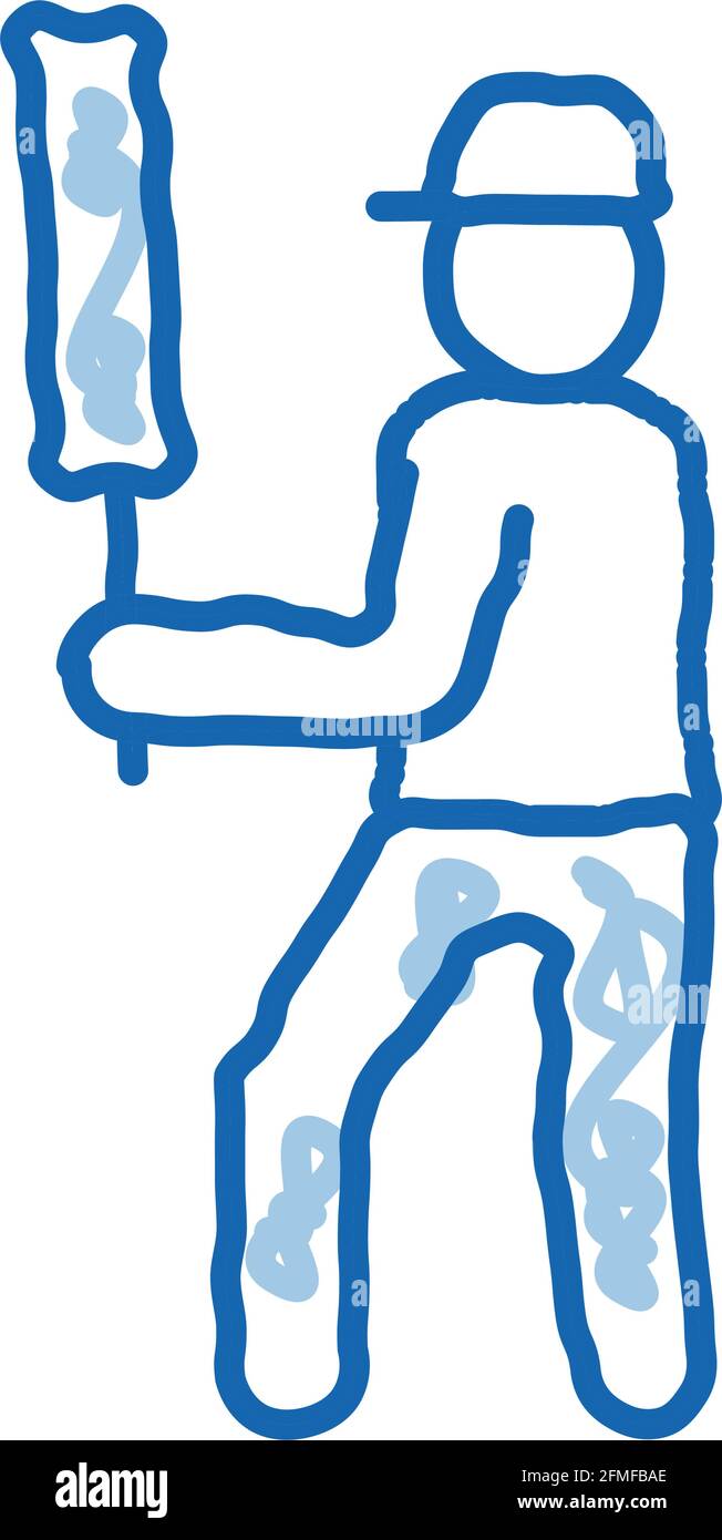 Cricket Player icona di Doodle battitore disegnata a mano illustrazione Illustrazione Vettoriale