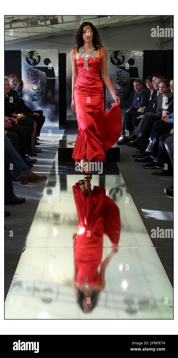 A Londra si è tenuta una sfilata di moda per lanciare un campiagn per incoraggiare il pubblico a riciclare di più. Tutti i panni in foto sono oggetti donati dall'Esercito della salvezza. Il primo ministro, Anne widdeveste Graham Norton e Christine Hamilton sono alcuni dei molti nomi famosi per donare vestiti a questa campaign.pic David Sandison 10/1/02 Foto Stock