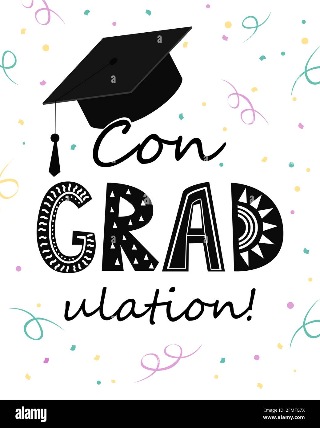 Congratulazioni per la laurea, il tappo graduato con lettere e tindel di  conradulazione Immagine e Vettoriale - Alamy