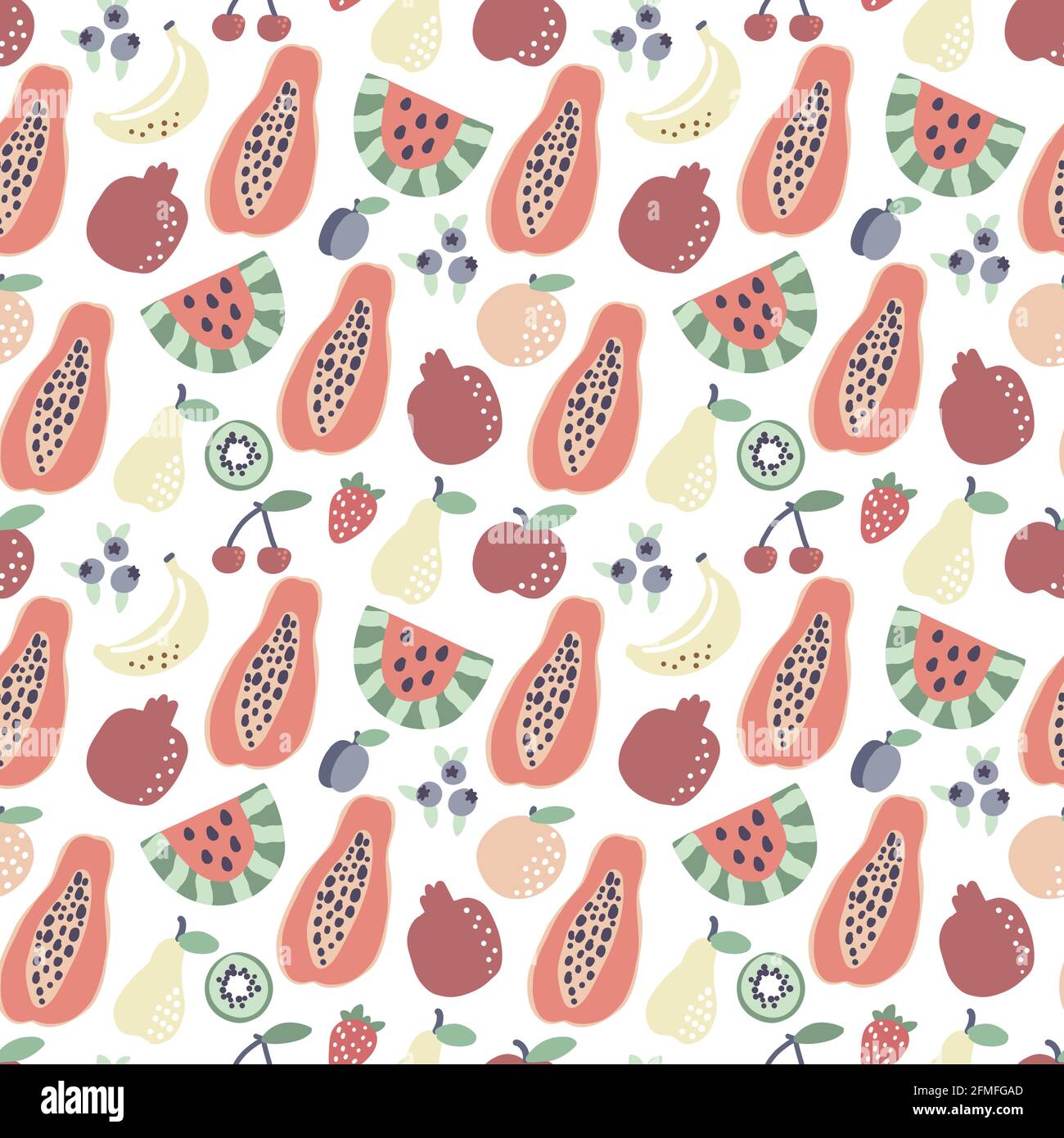 Modello di frutta. Papaya banana anguria modello senza giunture. Stampa vettoriale tropicale estiva per il design della t-shirt Illustrazione Vettoriale