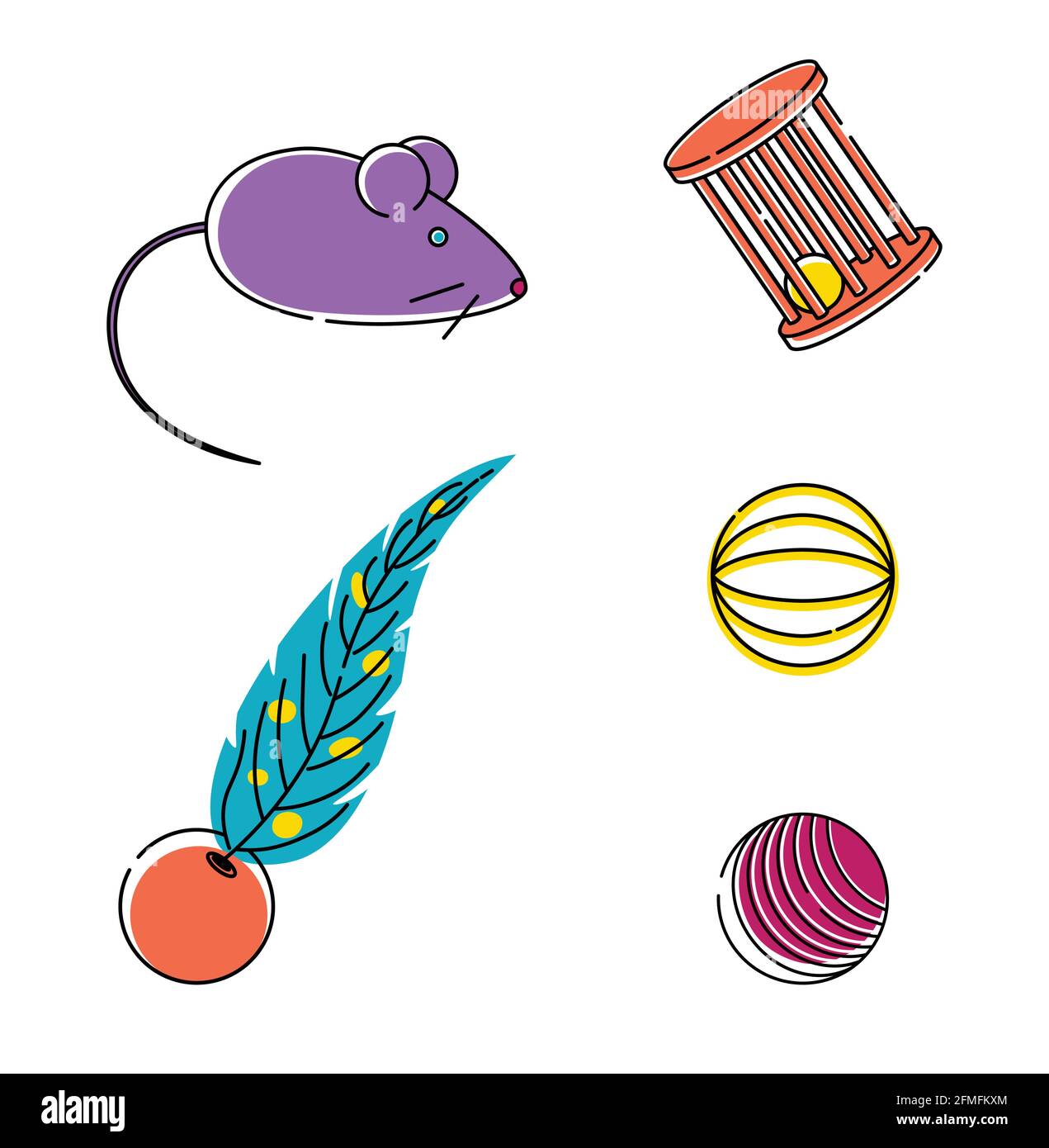 Set di linee luminose illustrazioni giocattoli per gatti e. gattini Illustrazione Vettoriale