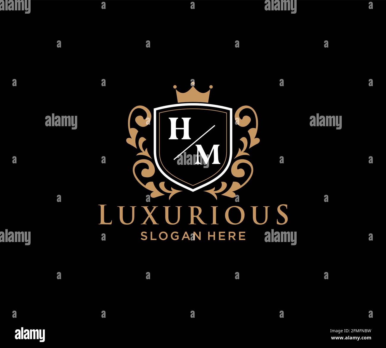 Modello logo HM Letter Royal Luxury in arte vettoriale per ristoranti, Royalty, Boutique, Cafe, Hotel, Araldica, Gioielli, Moda e altri vettori illustratore Illustrazione Vettoriale
