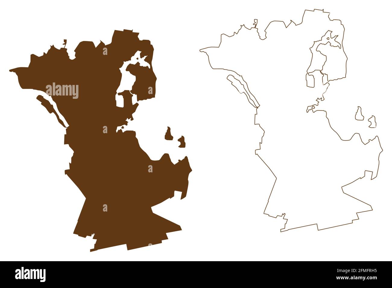 Città di Schwerin (Repubblica federale di Germania, distretto urbano, stato del Meclemburgo-Vorpommern, Pomerania occidentale o ovest), illustrazione vettoriale della mappa, scriba Illustrazione Vettoriale