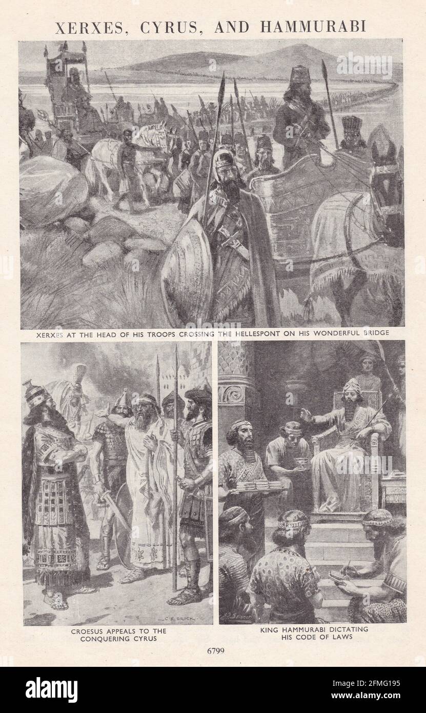 Illustrazioni / dipinti vintage di Xerxes, Cyrus e Hammurabi. Foto Stock