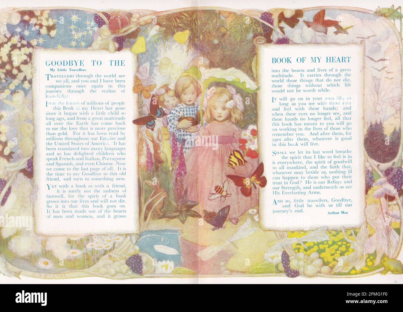 Illustrazione d'epoca di 'Arrivederci al libro del mio cuore' di Arthur Mee 1940. Foto Stock